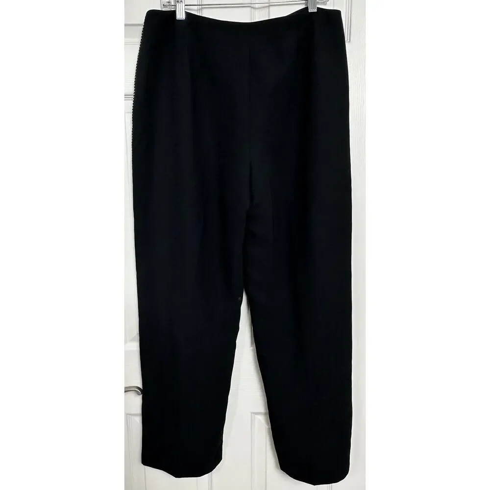 Apostrophe Women’s Black Lined Dress Pants Straight Leg Embroidered Side Size 16